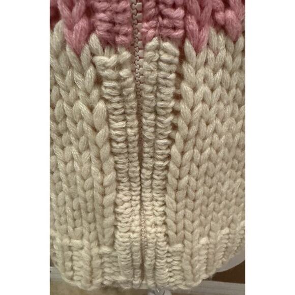 Aeropostale Hand Knit Cardigan Sweater Vtg Pink/Crm 100% Wool Y2K Size L - Picture 4 of 11